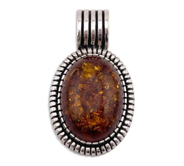 sterling silver Carol Felley large amber pendant