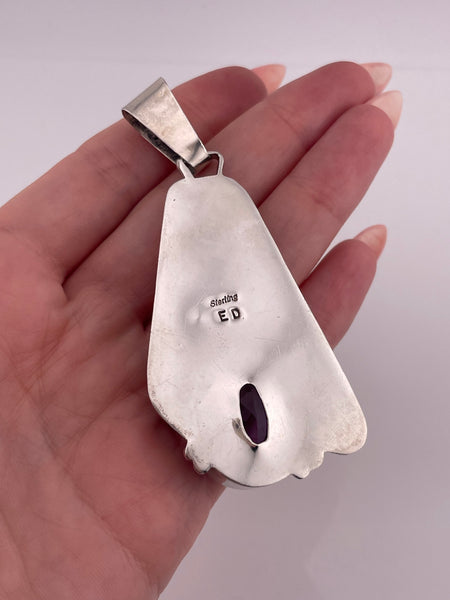 sterling silver 3" long faceted amethyst pendant