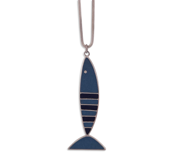 sterling silver 30" snake chain resin fish necklace