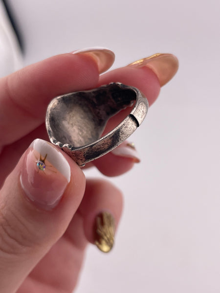size 10.25 sterling silver & 14k gold eagle signet ring **AS IS**