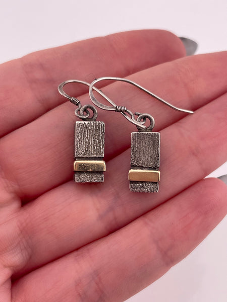 sterling silver 14k gold stoneless textured hook dangle earrings