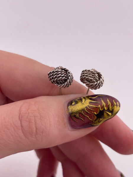 sterling silver small stoneless round knot post earrings