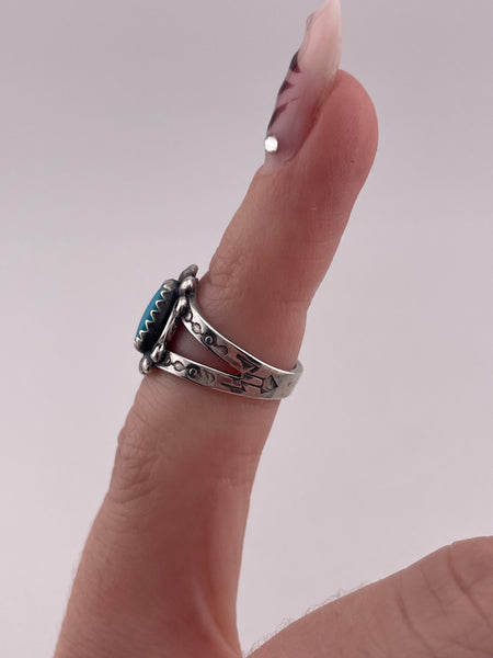 size 1.25 sterling silver turquoise stamped band ring