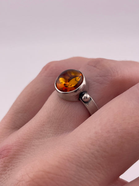 size 8 sterling silver round amber ball design ring