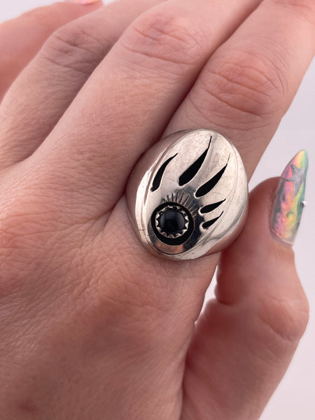 size 11.5 sterling silver onyx bear paw ring