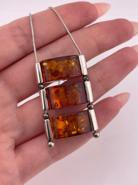sterling silver 18-3/8" rhodium plated 3-tier amber slide snake chain necklace