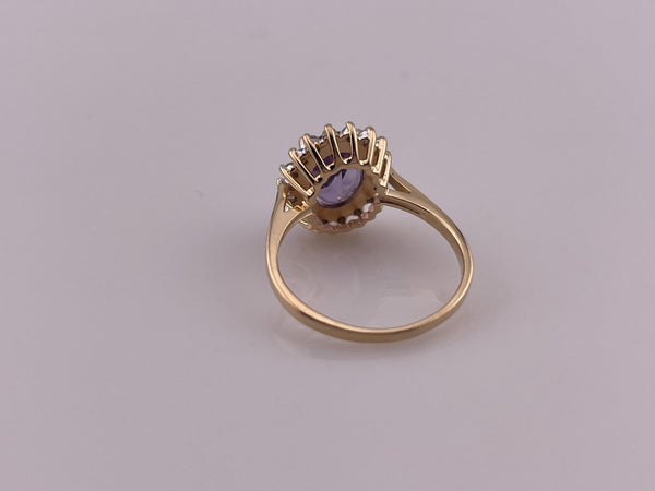 size 5.5 14k yellow gold faceted amethyst & diamond halo ring