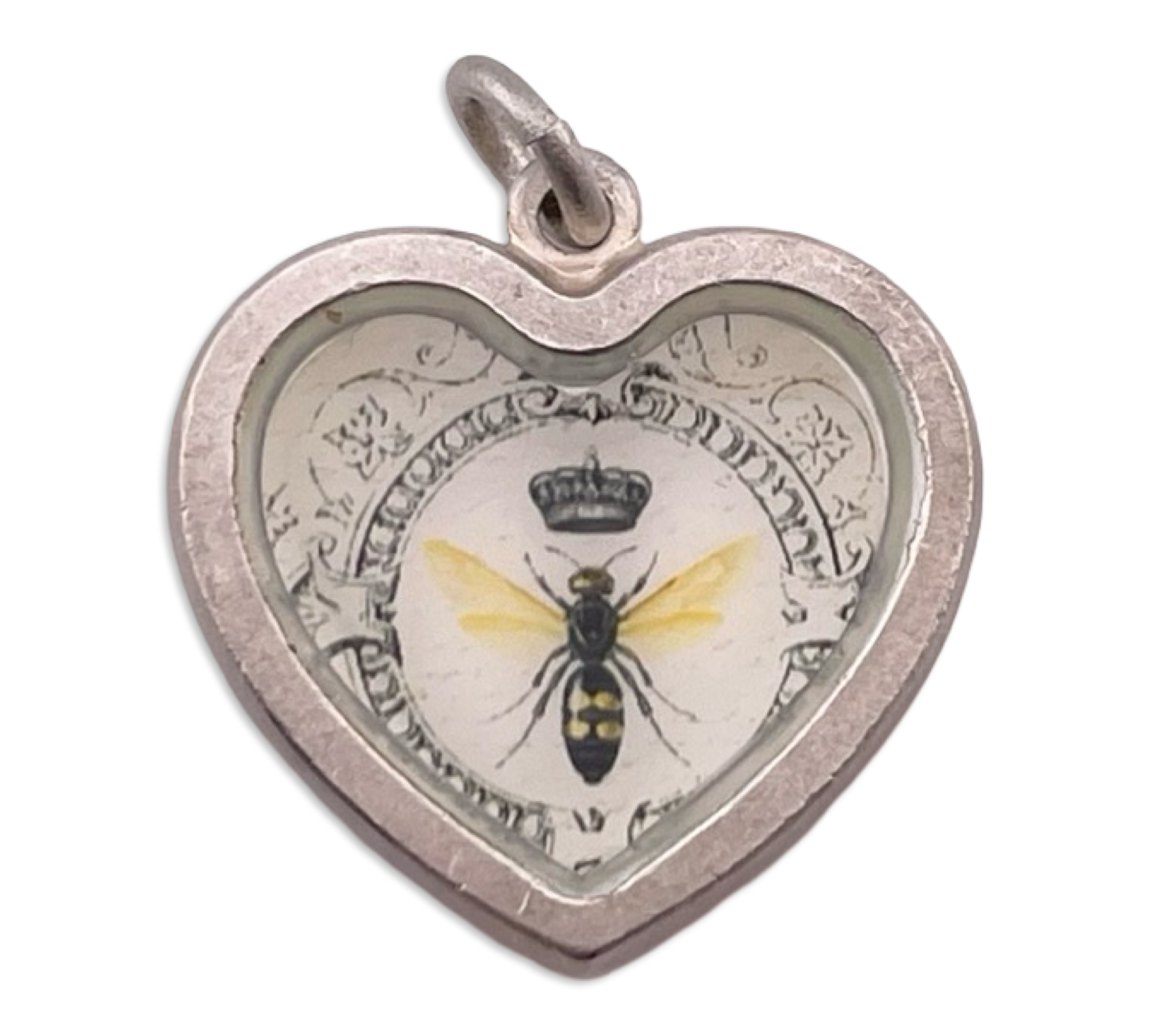fine silver small queen bee graphic heart pendant