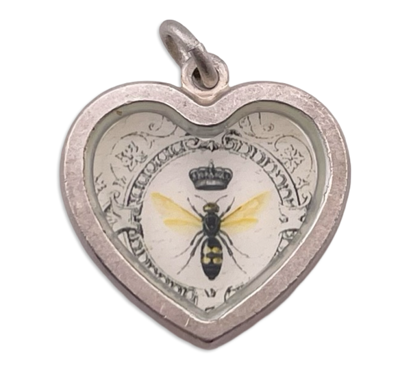 fine silver small queen bee graphic heart pendant