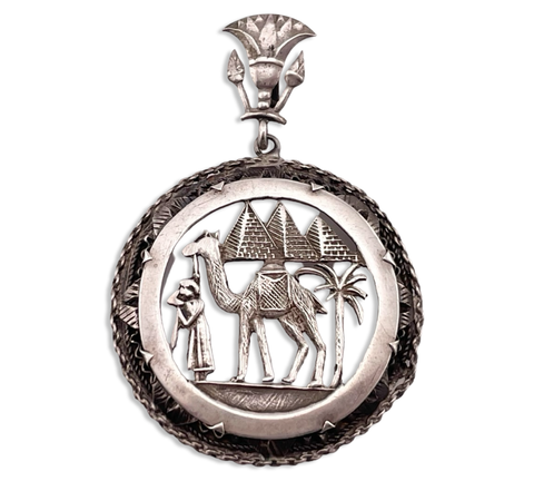 800 silver Egyptian Revival pyramids camel pendant