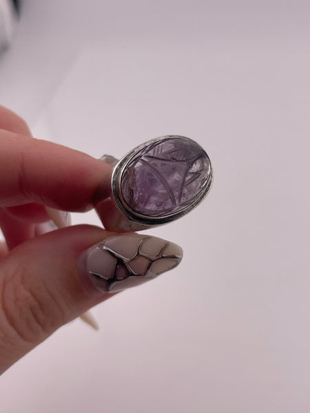 size 9.5 sterling silver Janiye Miye Matsukata carved amethyst scarab beetle ring **AS IS**