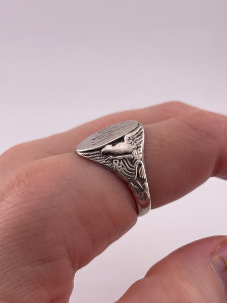 size 9.75 sterling silver Uncas J.H.T. eagle flag military service signet ring