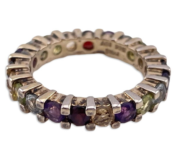 size 6 sterling silver gold plated multi-gemstone band ring
