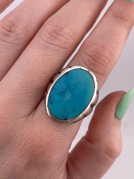 size 8 sterling silver very worn turquoise ring