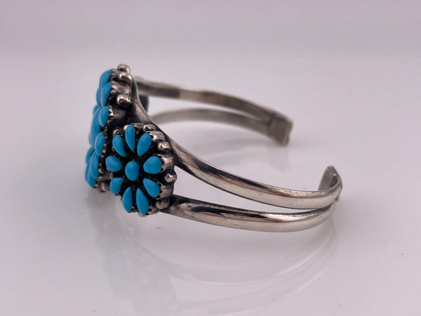 sterling silver synthetic turquoise cluster cuff bracelet