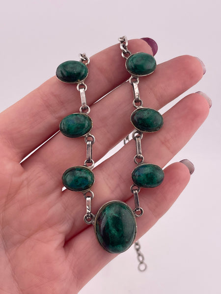 sterling silver 16-3/4" 7 stone chrysocolla necklace