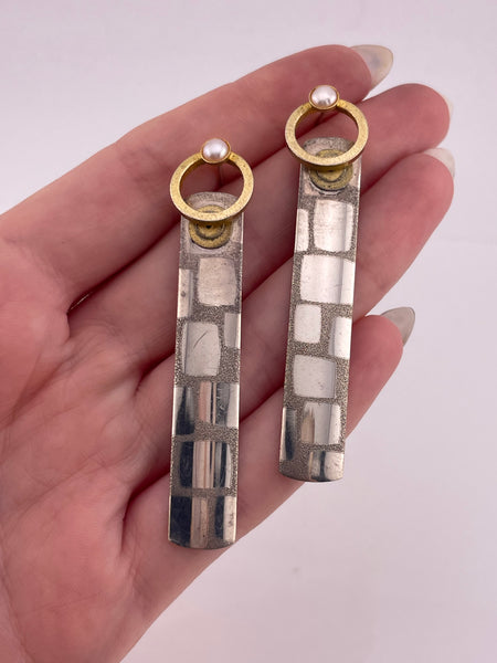 sterling silver & gold wash artisan pearl textured post earrings