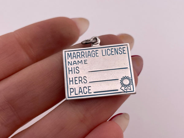 sterling silver 'marriage license' inscribable pendant