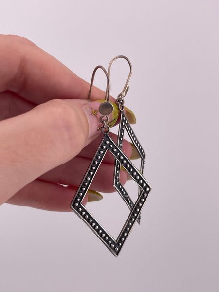 sterling silver stoneless marquee shaped dangle earrings