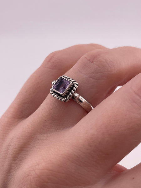 size 7.75 sterling silver faceted square amethyst ring
