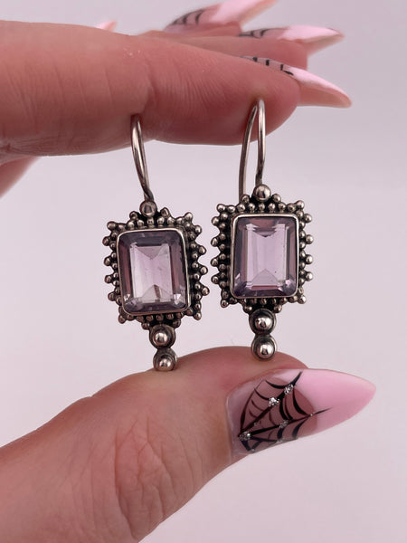 sterling silver faceted amethyst hook earrings