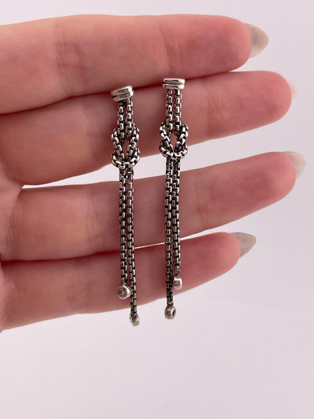 sterling silver & 18k gold David Yurman diamond knot wheat chain post dangle earrings