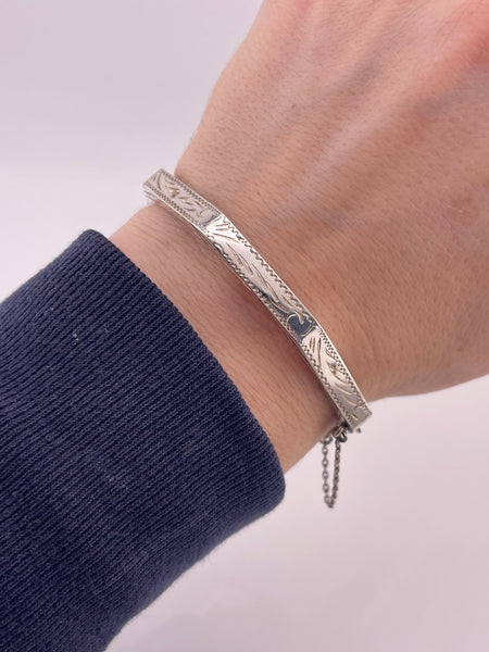 sterling silver 7" etched octagon hinge bangle bracelet
