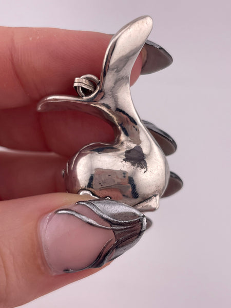 sterling silver puffy whale pendant