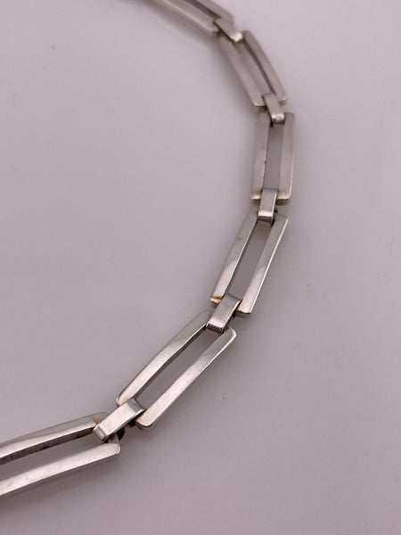 sterling silver heavy Mexican rectangle link collar necklace