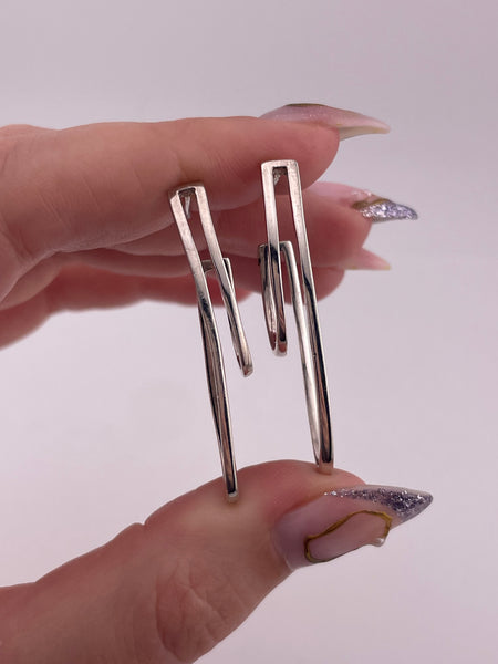 sterling silver rhodium plated oblong line post earrings