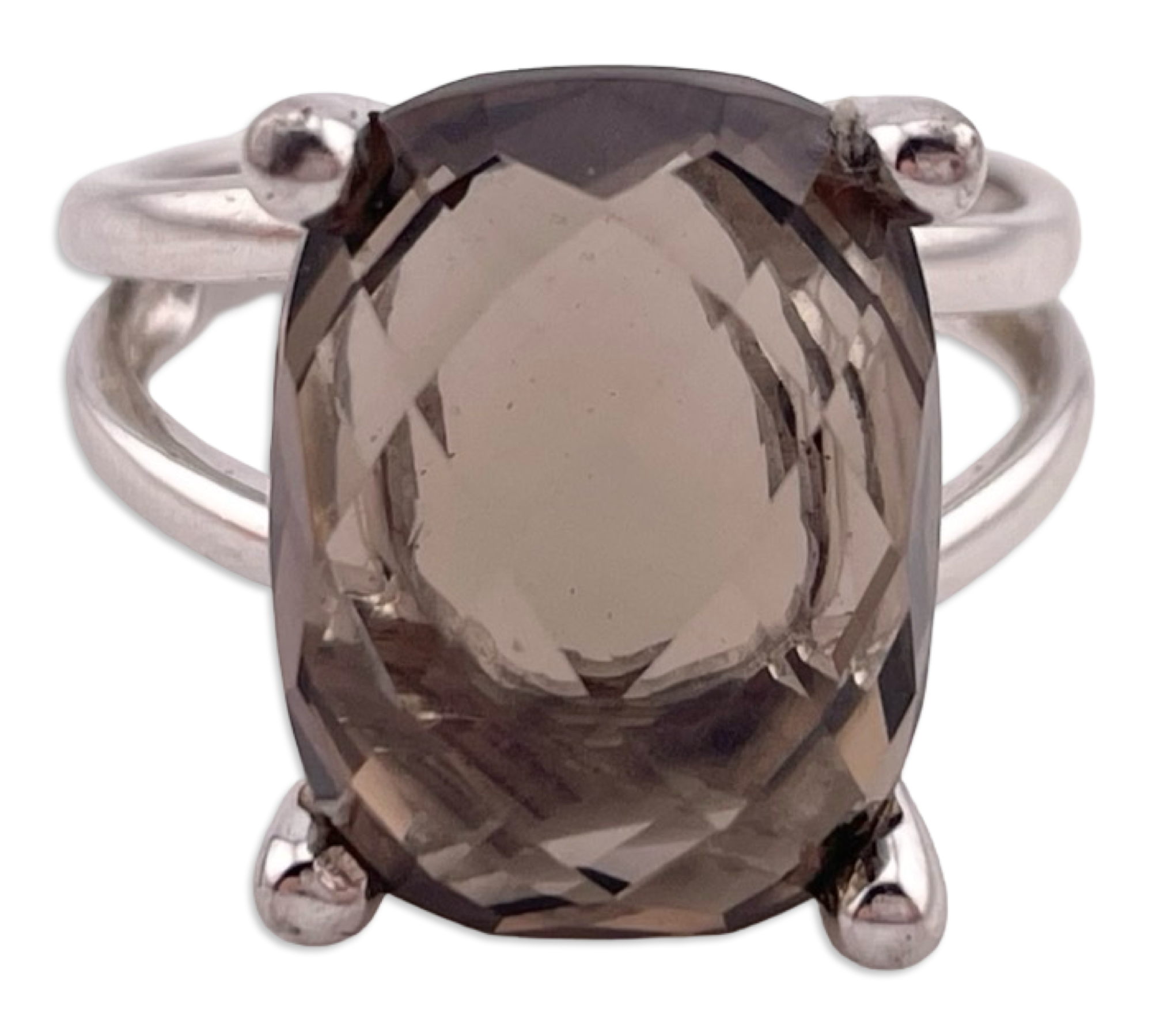 size 8.25 sterling silver faceted smokey quartz ring