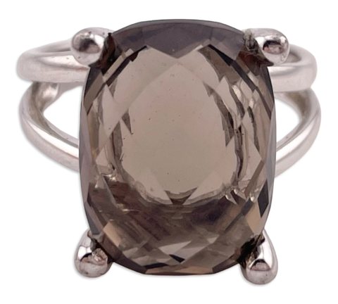 size 8.25 sterling silver faceted smokey quartz ring
