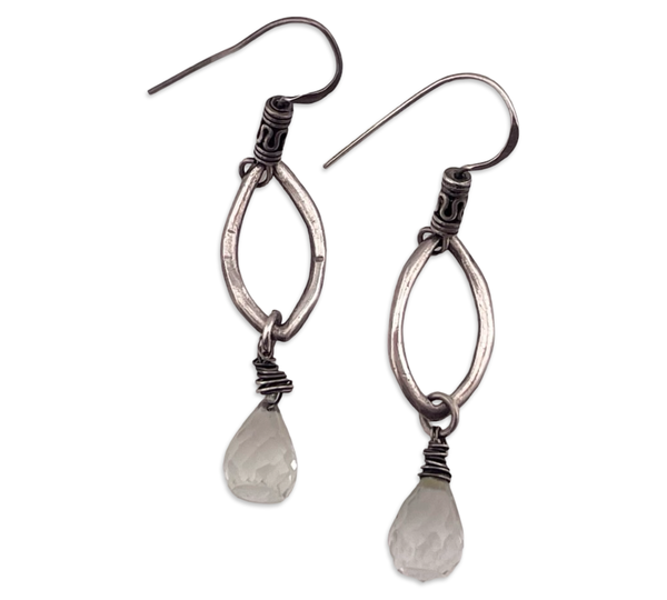 sterling silver faceted quartz hook dangle earrings