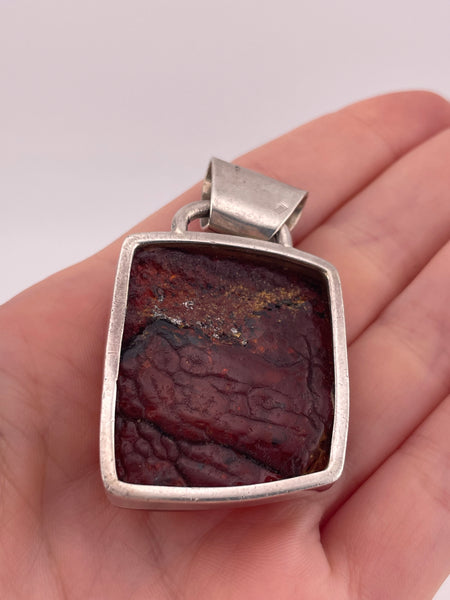 sterling silver 2" square-ish amber pendant