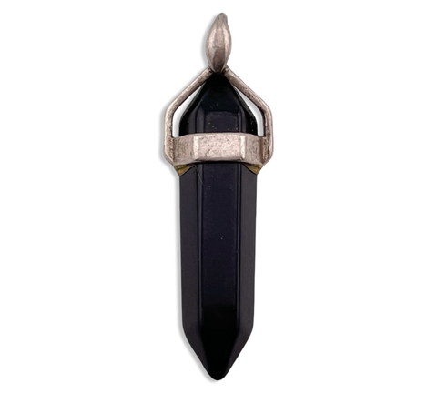 sterling silver black glass crystal pendant