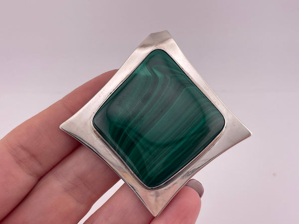 sterling silver large 2-3/8" malachite artisan pendant