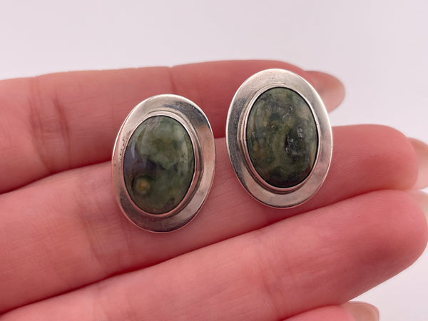 sterling silver green jasper clip on earrings