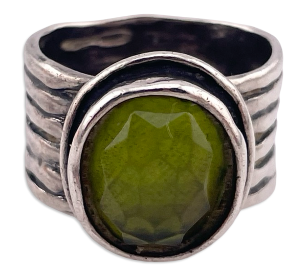 size 5.5 sterling silver Silpada faceted green glass ring ***AS IS***