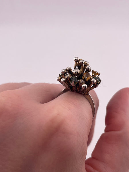 size 6.75 sterling silver abstract high profile faceted citrine & peridot ring