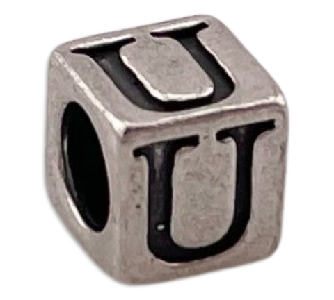 sterling silver 'U' initial letter block pendant