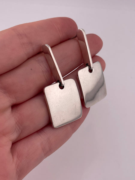 sterling silver Mexican stoneless rectangle bar post dangle earrings