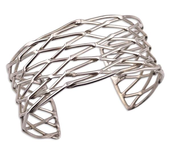 sterling silver stoneless basketweave cut-out wide cuff bracelet