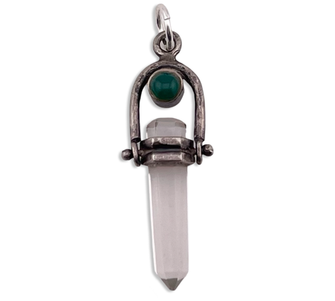 sterling silver chrysoprase & quartz crystal point pendant