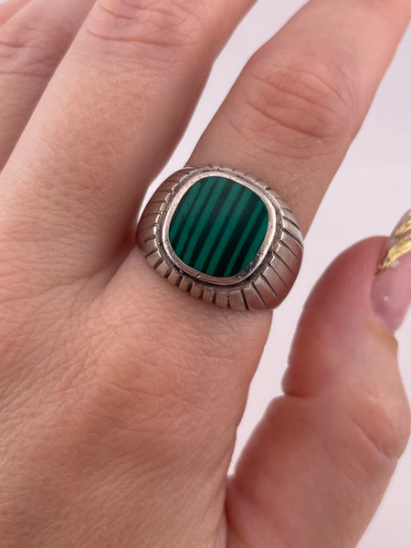size 11 sterling silver chunky synthetic malachite ring