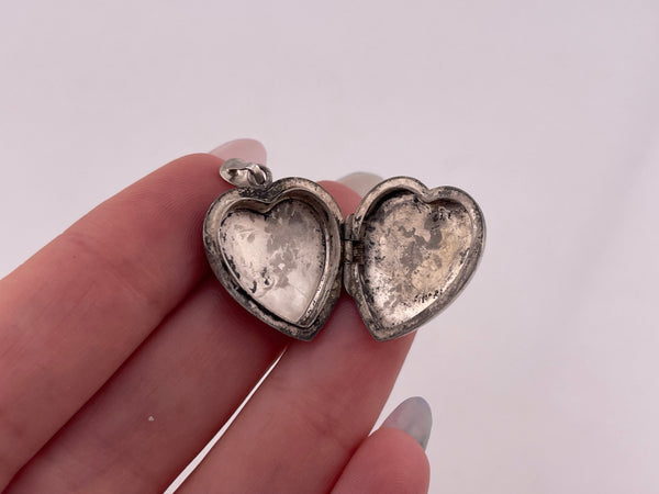 sterling silver etched border heart shape locket pendant ***AS IS***