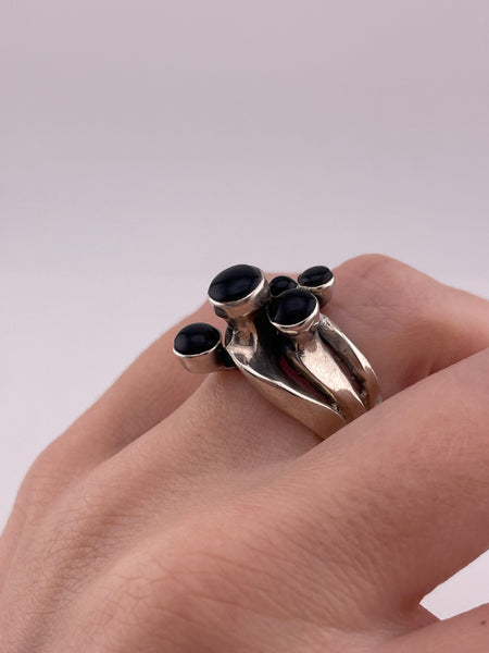 size 7.5 sterling silver onyx multi-stone ring