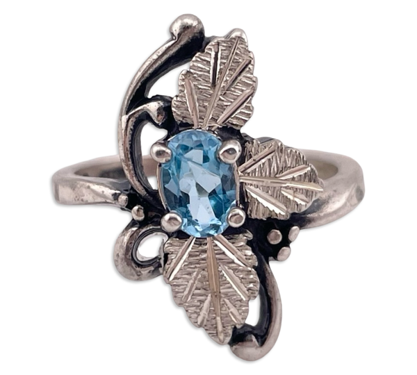 size 6.25 sterling silver faceted topaz leaf ring