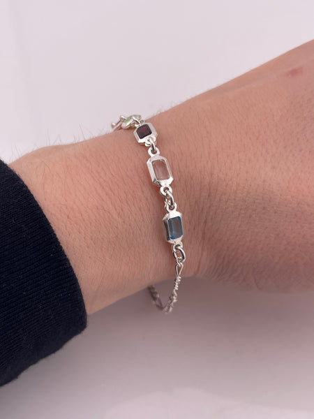 sterling silver 9-1/2" faceted plastic figaro chain link anklet or bracelet