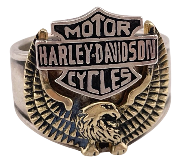 size 11 sterling silver & brass eagle motorcycles emblem ring