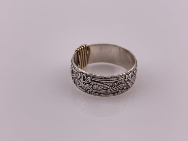 size 8.75 sterling silver gold plated floral band ring